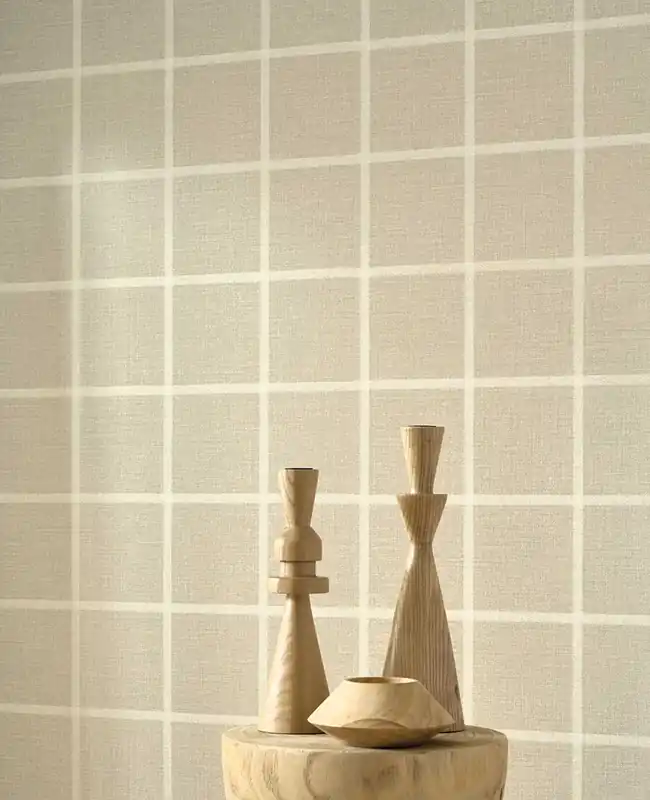 Günstig Tapete Carrel Beige - Textiles, schlichtes Karomuster auf Vinyl-auf-Vliestapete