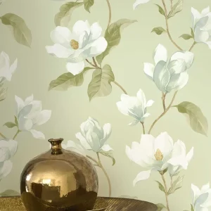 Tapete Lilian Mint - Opulentes Blumenmotiv in zarten Farben auf Vliesoberfläche Jetzt Kaufen
