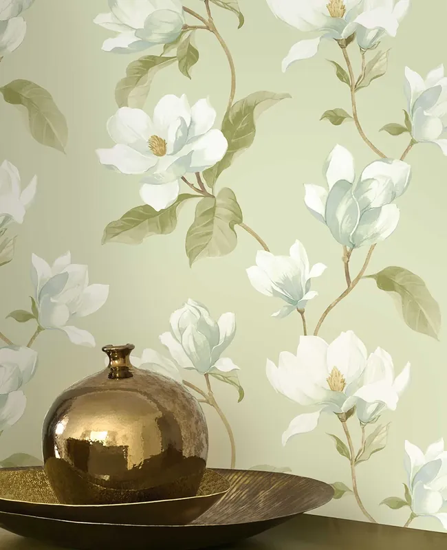 Tapete Lilian Mint - Opulentes Blumenmotiv in zarten Farben auf Vliesoberfläche Jetzt Kaufen