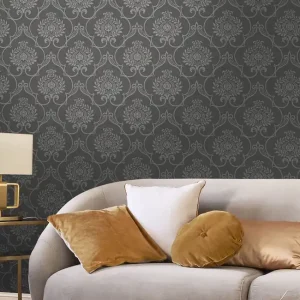 Versand Am Gleichen Tag Tapete Arabella Anthrazit - Matte Vliestapete mit barocken Ornamenten in Silber
