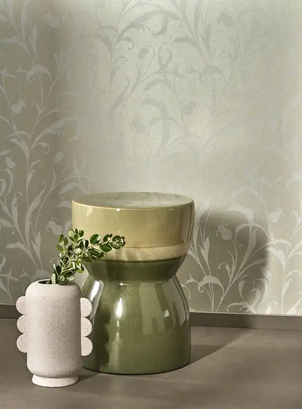 Bestpreis Tapete Ophelia Beige - Geschwungenes Rankenmotiv auf schimmernder Vliestapete