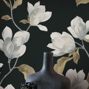 Tapete Magnolia Anthrazit - Übergroßes Blumenmotiv auf 100% Vlies Jetzt Bestellen