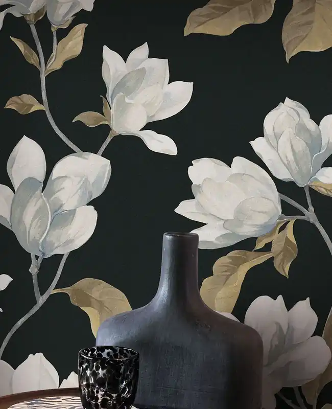 Tapete Magnolia Anthrazit - Übergroßes Blumenmotiv auf 100% Vlies Jetzt Bestellen