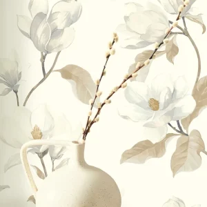 Tapete Magnolia Creme - Großzügiges florales Muster auf weicher Vliestapete in dezenter Farbgebung Top-Preis