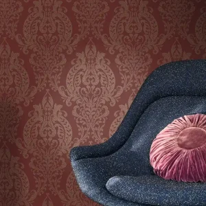 Knallerangebot Tapete Isabeau Rot - Klassisch Gold schimmerndes barockes Ornament auf dezent rot marmorierter Vliestapete