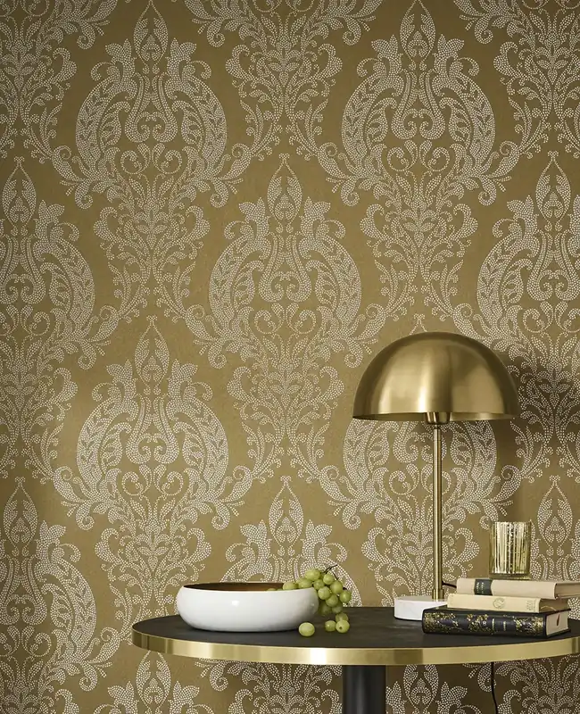 Top-Preis Tapete Isabeau Gold - Klassisches, großzügiges Ornament modern interpretiert auf Vliestapete mit Schimmereffekt