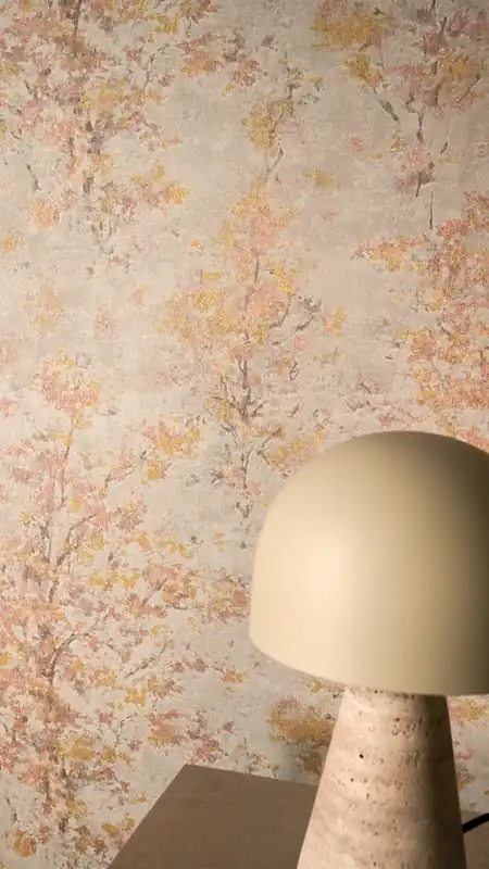 Tapete Ligne Naturelle Beige - Romantisch aquarelliertes Baummotiv mit Glitzerakzenten Expressversand