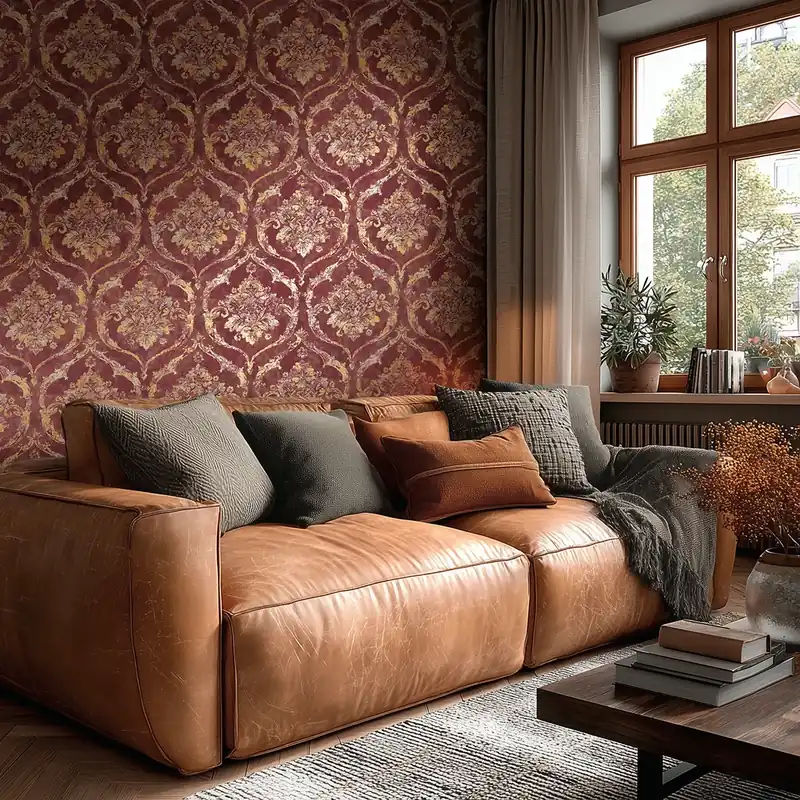 Tapete Palazzo Rot - Goldig glänzendes, barockes Ornament auf moderner Vliestapete in patinierter Optik Aktuell