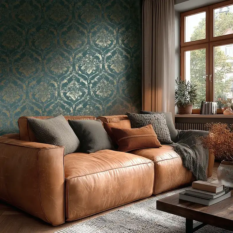 Tapete Palazzo Türkis - Elegantes Barockmuster in Metallica auf blau-grüner Vleistapete Neue Kollektion