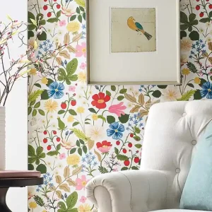 Tapete Linde Rot Weiß - Glatte "Heavy Weight"-Papiertapete in matter Optik mit buntem Blumenmotiv Sonderangebot