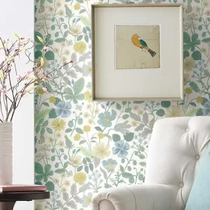Tapete Linde Weiß Blau - Glatte, dichte Papiertapete mit lebhafter Blumenwiese Top-Angebot