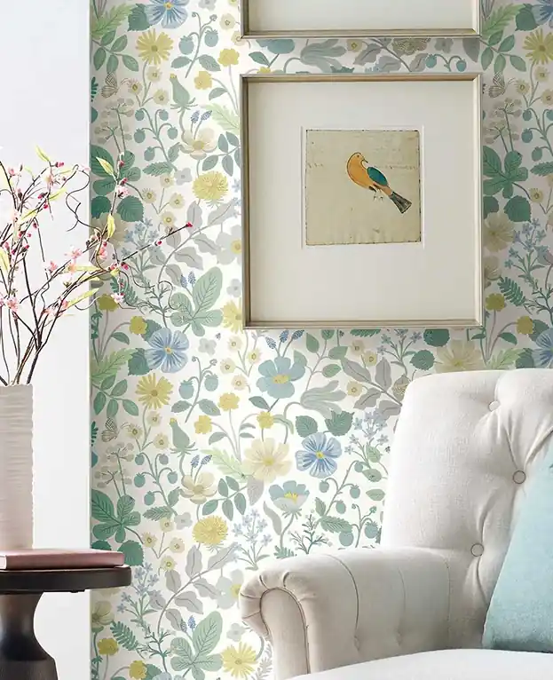 Tapete Linde Weiß Blau - Glatte, dichte Papiertapete mit lebhafter Blumenwiese Top-Angebot
