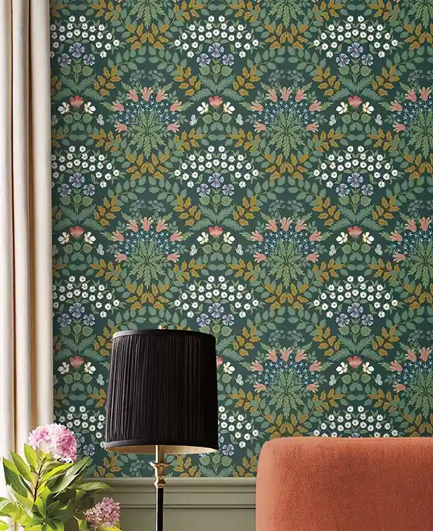 Tapete Brambely Dunkelgrün - Dunkle Vliestapete mit blumigen Motiven Direktkauf