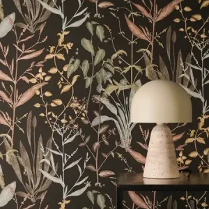 Tapete Soft Leaf Anthrazit - Vliestapete mit floraler Kräuterillustration in natürlicher Optik Jetzt Bestellen