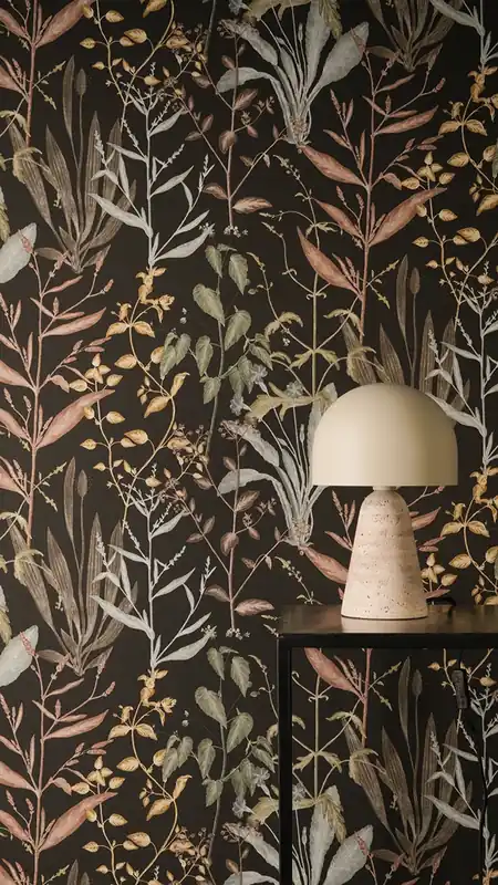 Tapete Soft Leaf Anthrazit - Vliestapete mit floraler Kräuterillustration in natürlicher Optik Jetzt Bestellen