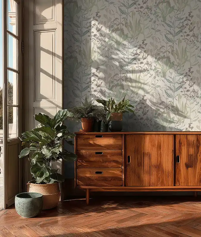 Tapete Soft Leaf Weiß - Florale Pflanzenzeichnung auf leicht strukturierter Vliestapete in matter Optik Jetzt Kaufen