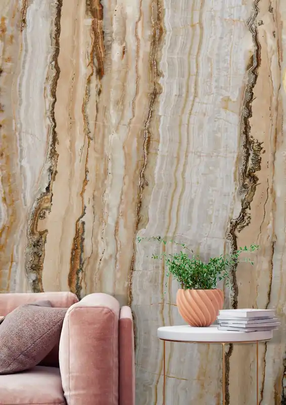 Rabatt Wandbild Vertical Marble Ocker