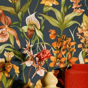 Tapete Wild Orchids Graublau Kracherpreis