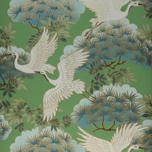 Zertifiziert Tapete Herons of Japan Resedagrün