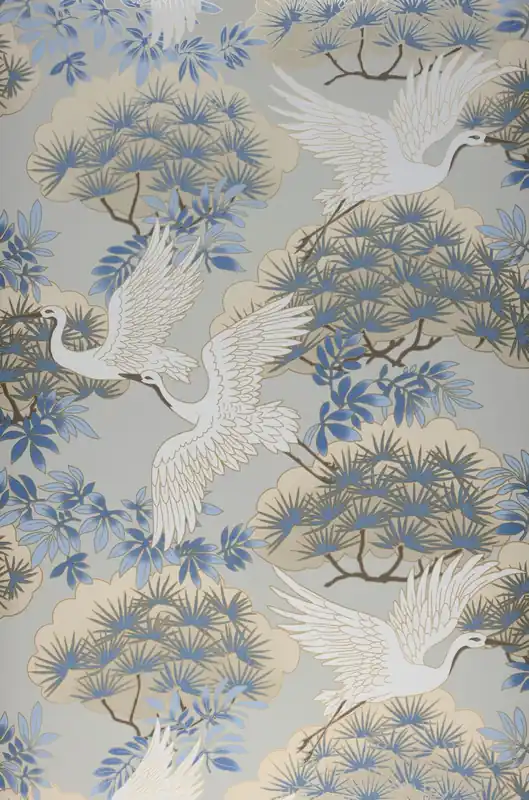Schneller Versand Tapete Herons of Japan Hellgrau