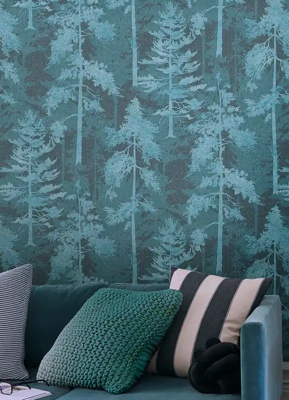 Tapete Forest Bathing Grünblau Günstig