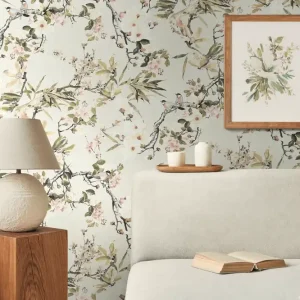 Begrenztes Angebot Michalsky Design-Tapete Creme Grün – Asiatische Blüten & Vögel