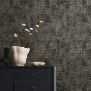 Design Vliestapete Schwarz Gold – Geometrisches Art-Deco Design (Vinyl auf Vlies) Neu Im Sortiment