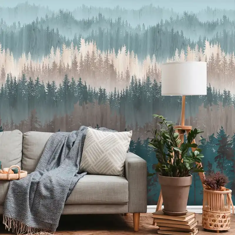 Wald Fototapete Blau & Grün – Nebeliges Waldmotiv (Vlies, 2,80m x 2,00m) Meistverkauft
