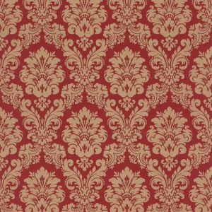 Barock-Ornament Tapete Kaminrot & Taupe – Seidige Textil-Optik (Vlies) Neu