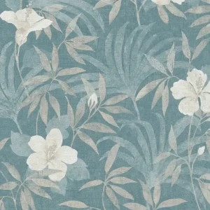 A.S. Création Cuba, Florale Tapete, blau, beige 380285 Bestpreis