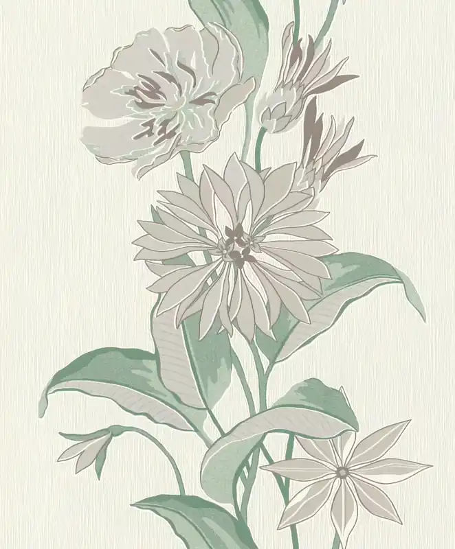 Neu Vliestapete in Weiß mit grünen Blumenranken 508277