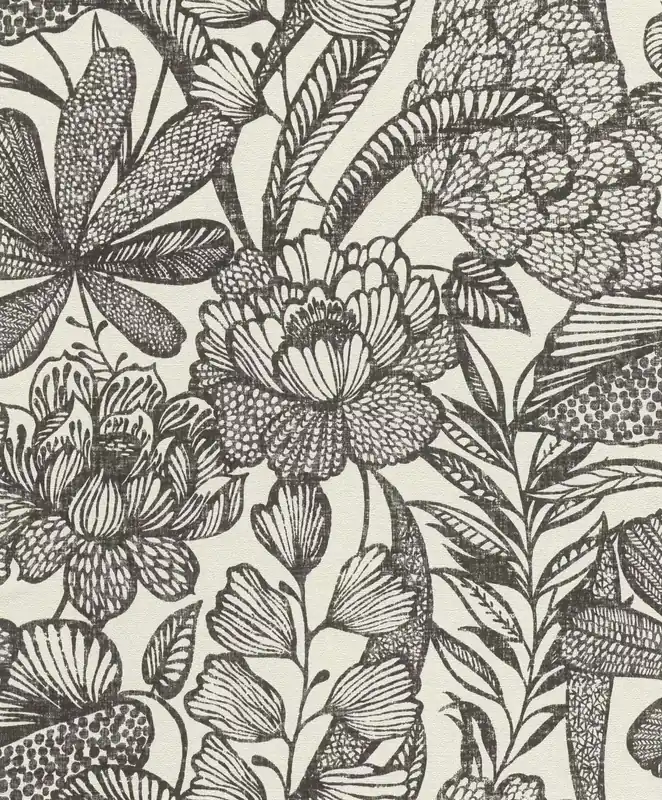 Geprüft Botanisch Vliestapete in Weiß-weiß-schwarz Selection 555325