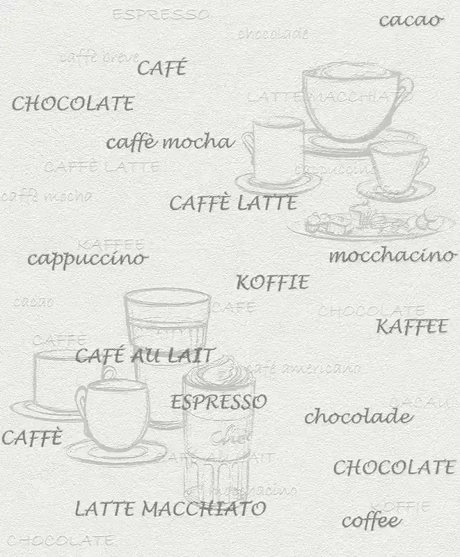 Weiße Vliestapete mit Kaffemotiv 770421 Direktkauf