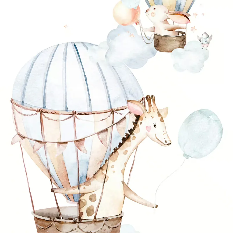Online Kaufen Fototapete Giraffe & Hase in Blau & Braun - Kids World 364941