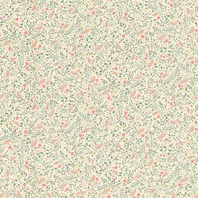 Florale Vliestapete mit kleinen Blumen und Blättern in Grün, Rosa und Orange - 795011 Highlight