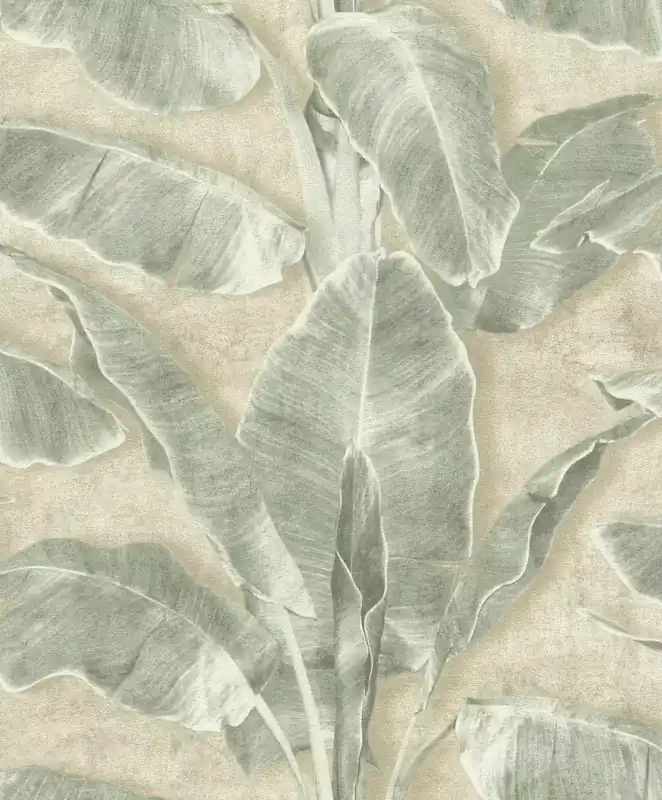 Selbstklebende Tapete Cuba 371727 - Große Bananenblätter in Grün auf Beige Mega-Angebot
