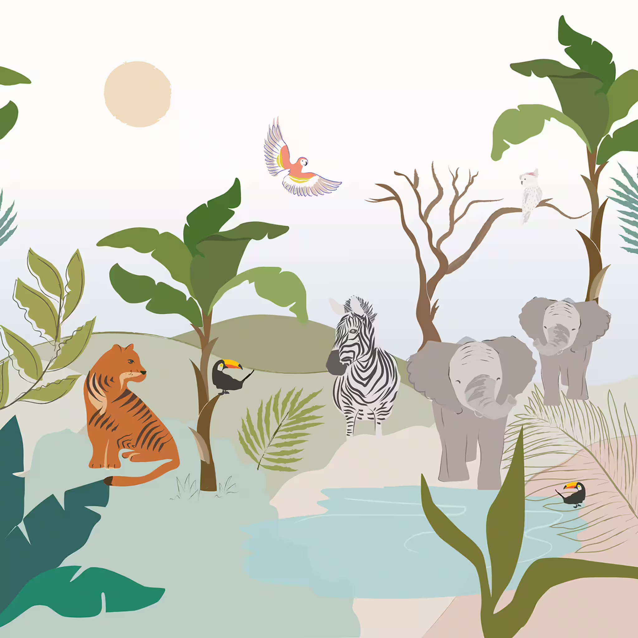 Angebot Fototapete Jungle Animals in Grün Roomblush - RB358