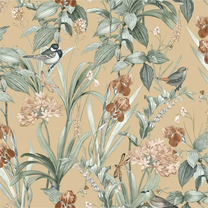 Vliestapete M64792D Botanique Gelb Blumen Vögel Vlies 1.06 x 10.05 m Ugépa Begrenztes Angebot