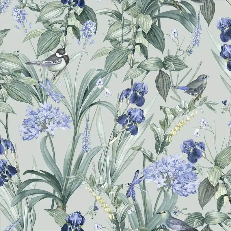 Echt Vliestapete M64784D Botanique Grün Blumen Vögel Vlies 1.06 x 10.05 m Ugépa