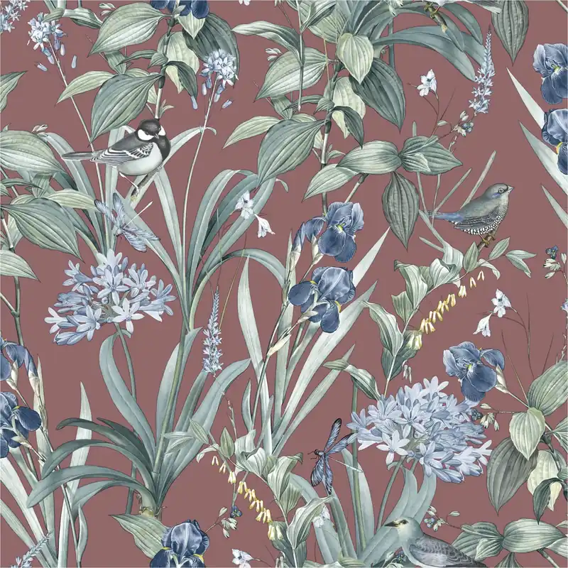 Online Kaufen Vliestapete M64790D Botanique Rot Blumen Vögel Vlies 1.06 x 10.05 m Ugépa