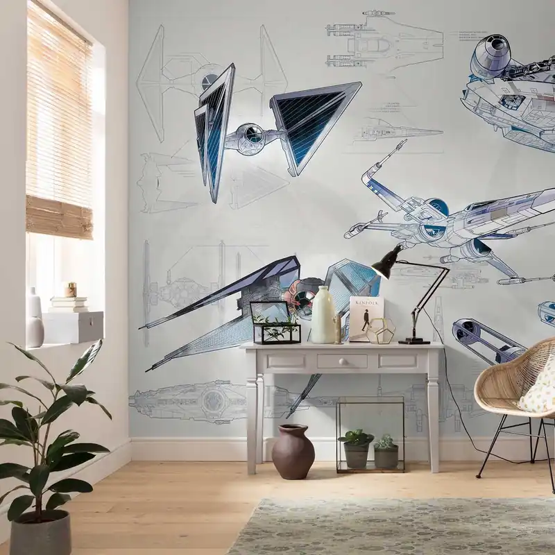 Super-Preis Komar Fototapete Star Wars Starfighter Blaupause 280 x 400 cm Digitaldrucktapete Vlies Raumschiff