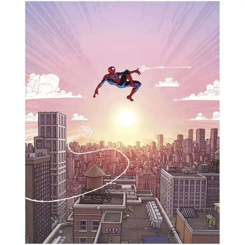 Finale Aktion Komar Fototapete - Marvel Spider-Man Swinging Through the Air - 250 x 200 cm - Vlies