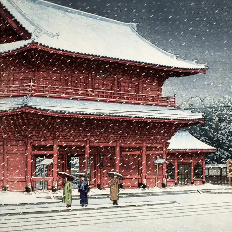 Preisreduziert Panoramatapete Le temple de Zôjôji sous la neige Etoffe.com x Agence Musées Nationaux
