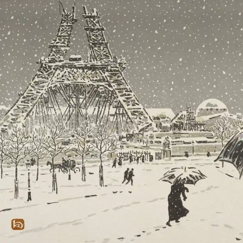 Schneller Versand Panoramatapete La Tour Eiffel en construction Etoffe.com x Agence Musées Nationaux