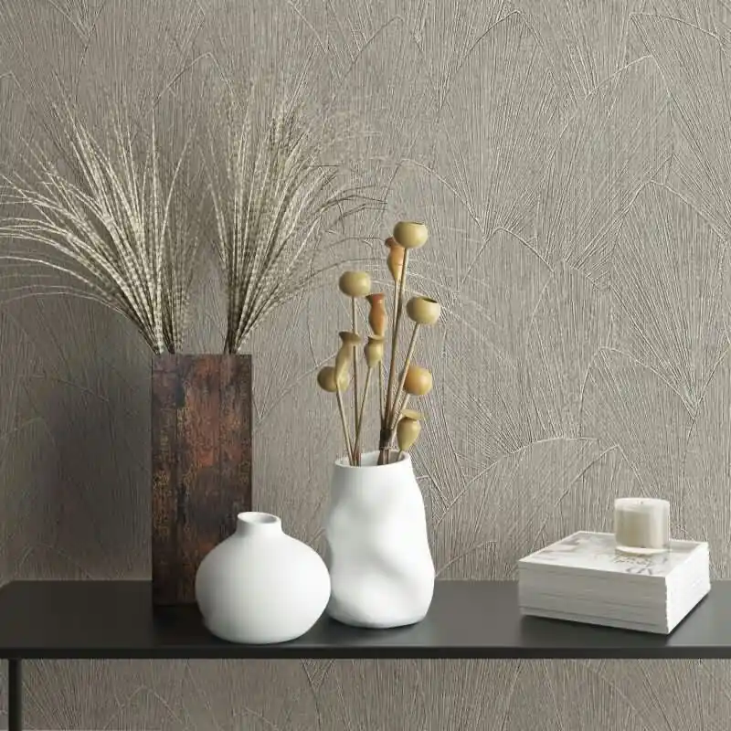 Ausverkauf Vliestapete mit strukturiertes Blattmotiv grau Floral (KG-171415)