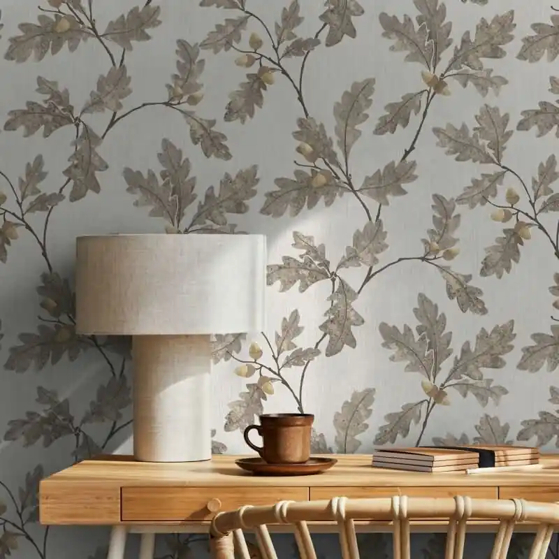 Bestpreis Vliestapete mit Blattmotiv mit Kastanien grau, braun Floral (KG-171418)