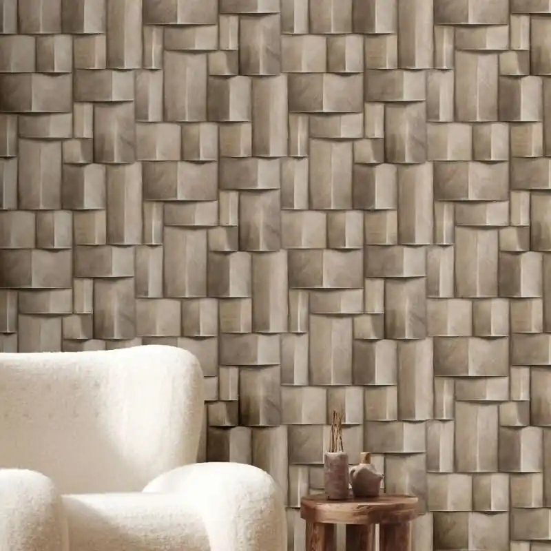 Vliestapete mit Holzmotiv geometrisch beige, braun 3D-Optik (KG-171420) Sofort Bestellen