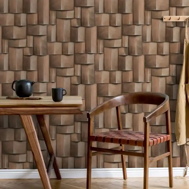 Vliestapete mit Holzmotiv geometrisch braun 3D-Optik (KG-171428) Versand Am Gleichen Tag