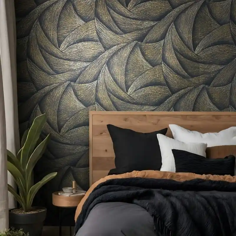 Vliestapete in Schwarz, Gold 3D-Optik Wellen Grafisch Modern für Wohnzimmer Schlafzimmer Küche (KG-171437) Begrenztes Angebot