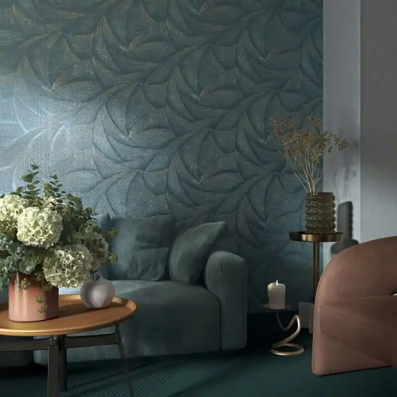 Vliestapete in Blau, Silber 3D-Optik Wellen Grafisch Modern für Wohnzimmer Schlafzimmer Küche (KG-171438) Neue Kollektion